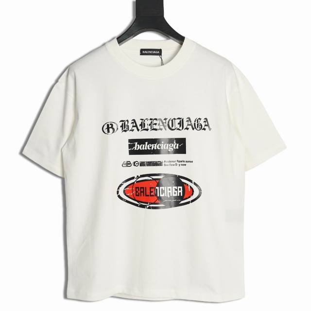 Balenciaga 25Ss destroyed letter print couple round neck short-sleeved T-shirt-t