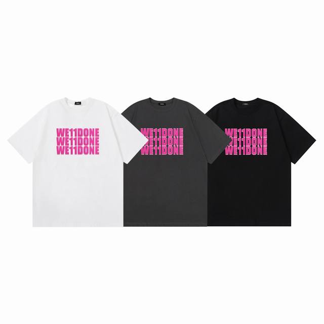 We11Done 25Ss pink barrage three-row letter print couple loose round neck short-