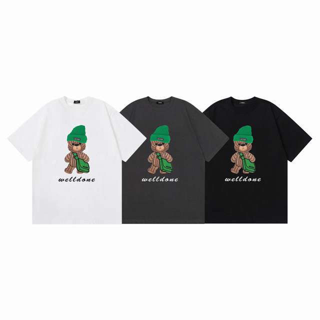 We11Done 25Ss green hat bear print couple loose round neck short-sleeved T-shirt