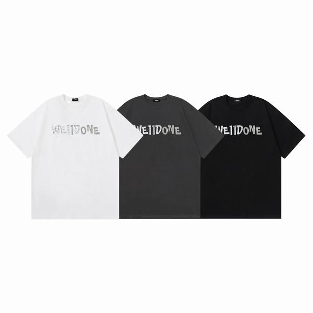 We11Done 25Ss silver random letters print couple loose round neck short-sleeved