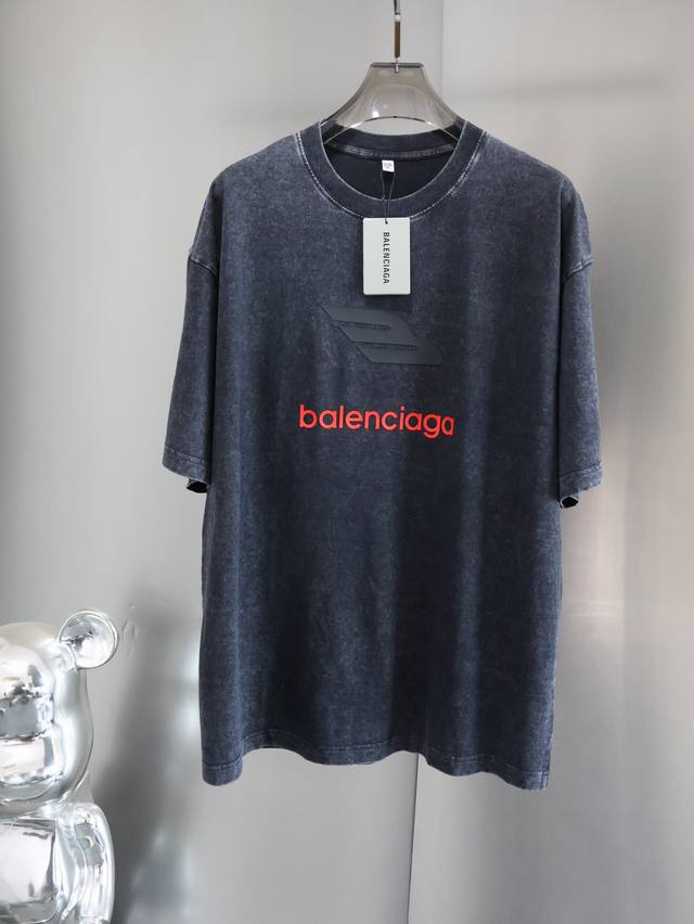 Balenciaga 25Ss 3D Silicone Letter Logo Washed Cotton Double Yarn T-shirt - Deta