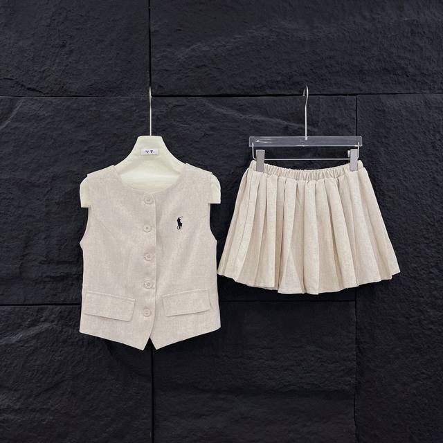 Ralph Lauren Ralph Lauren RL pony embroidered vest pleated skirt linen suit Styl