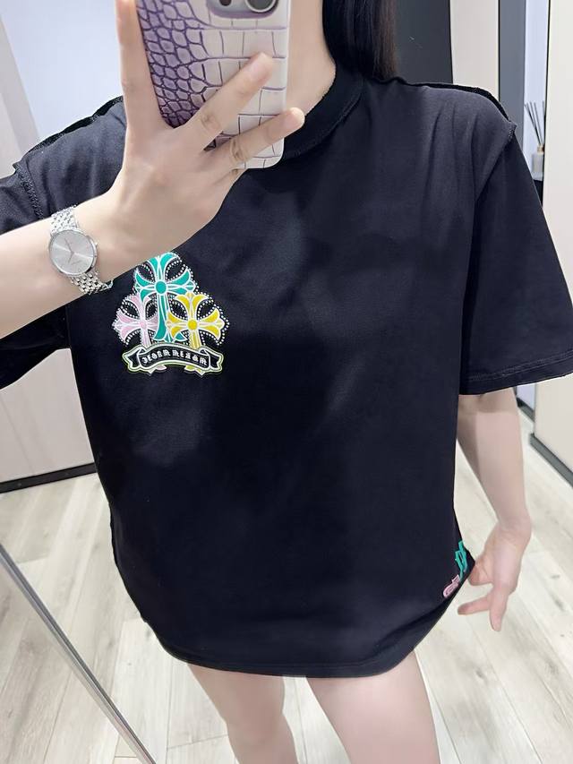 Chrome Hearts Ch front and back cross color printing high temperature hot diamon