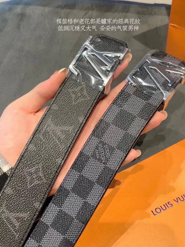 Lv Louis Vuitton men's single-end belt with full package Style: old flower black