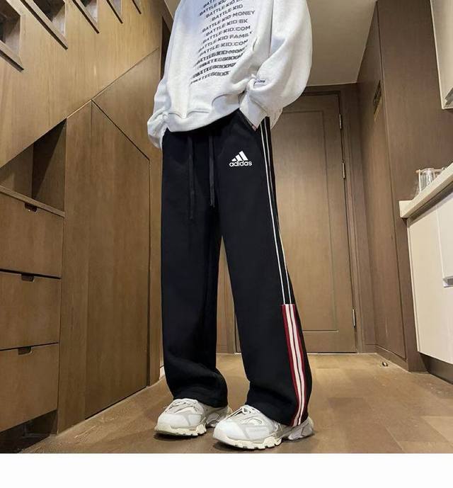 for Adidas 2025 Spring and Autumn New All-match Straight Pants Striped Woven Cou