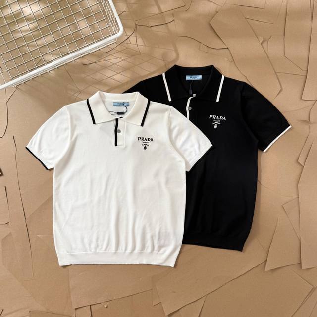 Prada Prada embroidered small label lapel Polo knitted short sleeve 96 Prada off