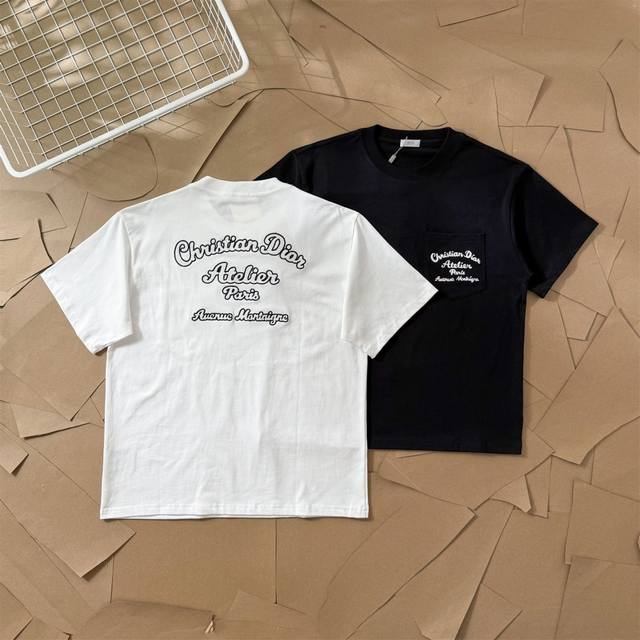 Dior pocket embroidery, back letter embroidery, round neck short sleeves 127 Dio
