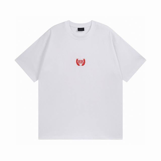 Balenciaga 2025 Ss front wheat embroidery washed short-sleeved T-shirt The quali
