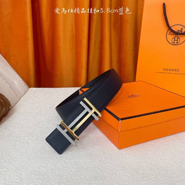 for Hermes original Hermes, 3.8cm wide imported original belt body, double-sided