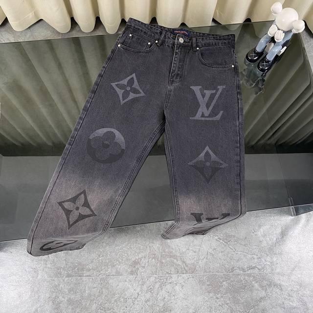 Louis Vuitton & Louis Vuitton LV large letter logo gradient black and gray jeans