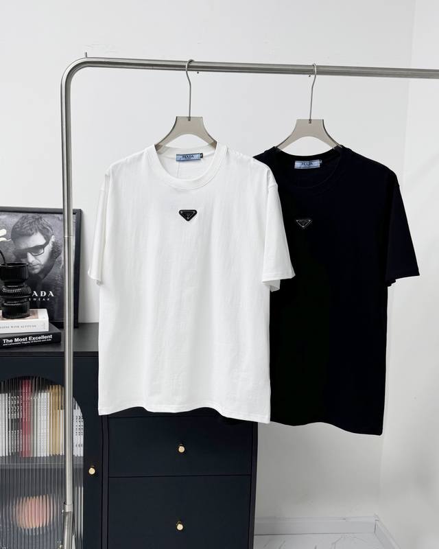Prada pure cotton fashion simple trend front and back printed short sleeves 100%