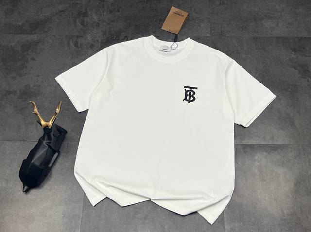 New short-sleeves: Burberry 2025 summer classic Tb contrast color round neck sho