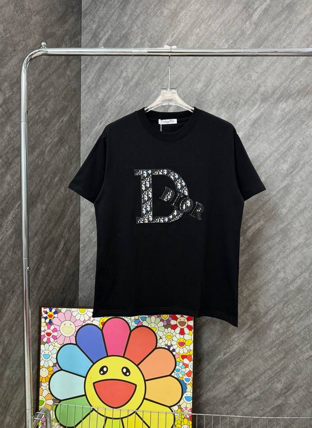 Dior patch monogram denim embroidery round neck short sleeves Dior official webs