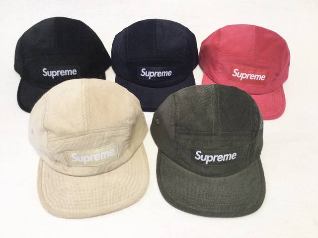 Supreme hip-hop style corduroy fabric flat brim five-panel hat