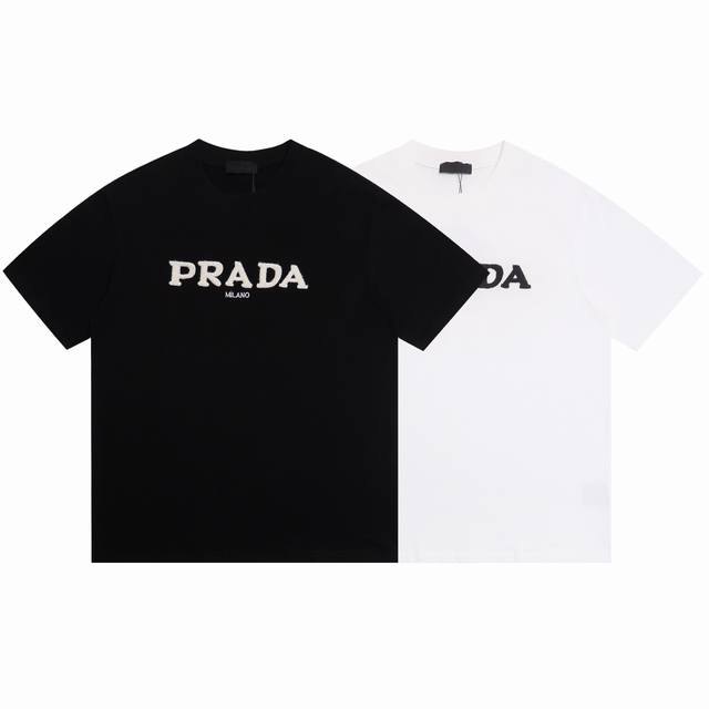 Prada 2025Ss new plush feel cotton embroidery craft couple casual short-sleeved
