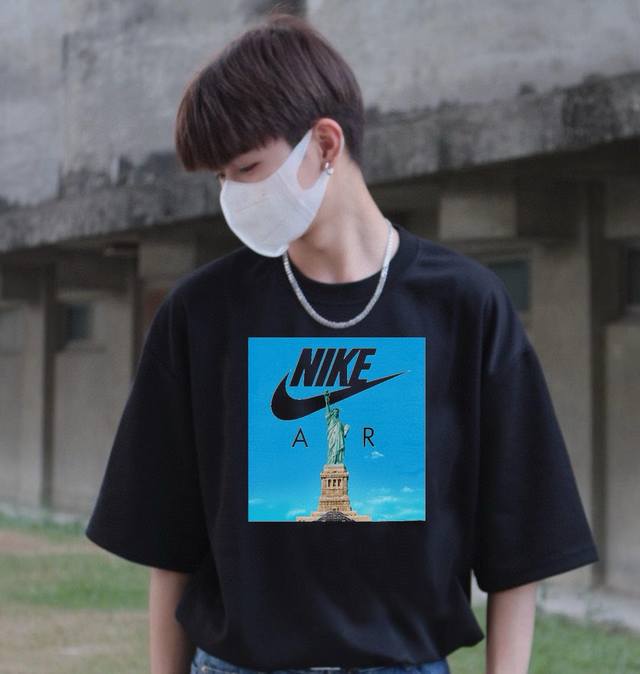 Nike Air- Nike New York new Statue of Liberty oil painting couple short-sleeved