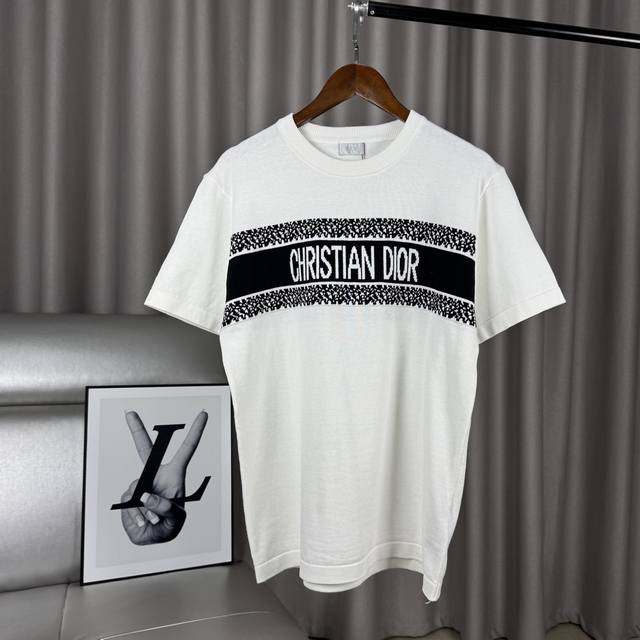 Dior Vintage series knitted letter logo jacquard elastic short sleeve unisex T-s