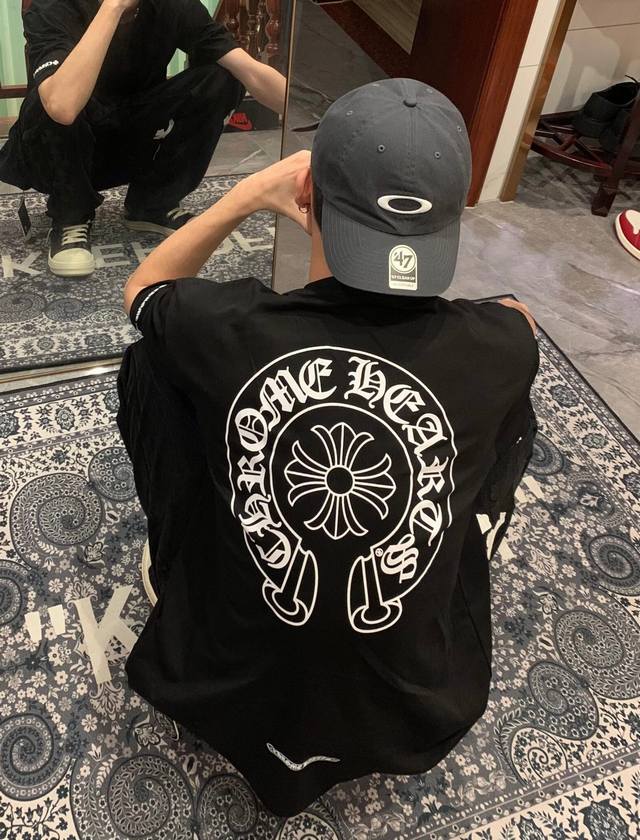 High quality! Chrome Hearts Horseshoe Cross Couple Short Sleeve T-shirt! Loose f