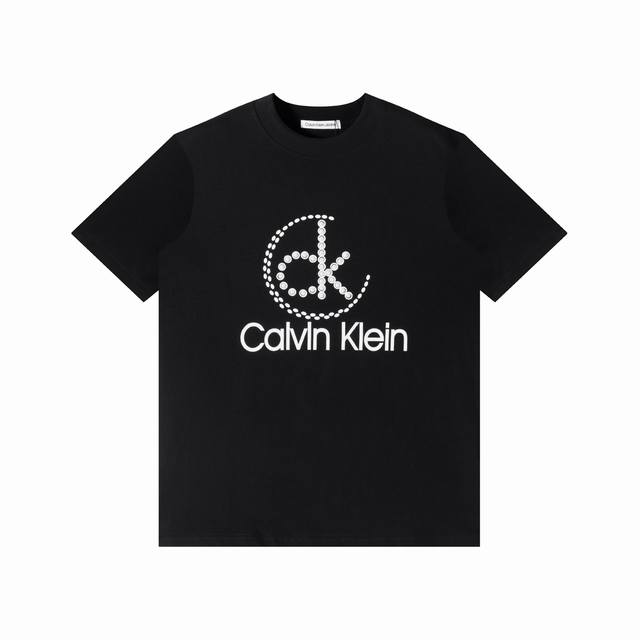 Calvin Klein Ck heavy pearl inlaid print round neck short-sleeved T-shirt 280g p