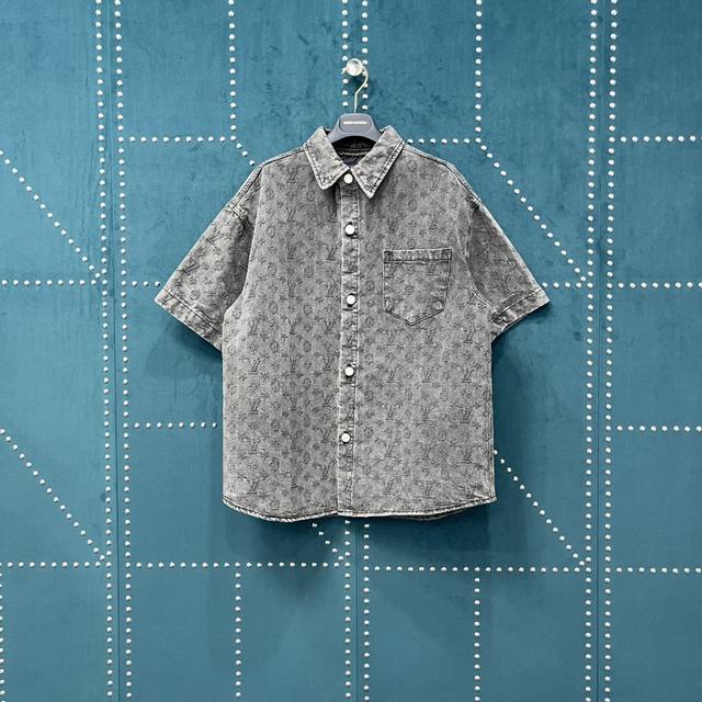 shirt and shorts Louis Vuitton 1V 25Ss full-print monogram gray jacquard denim s
