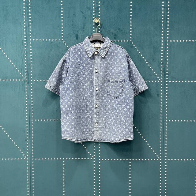 shirt and shorts Louis Vuitton 1V 25Ss full print monogram blue jacquard denim s