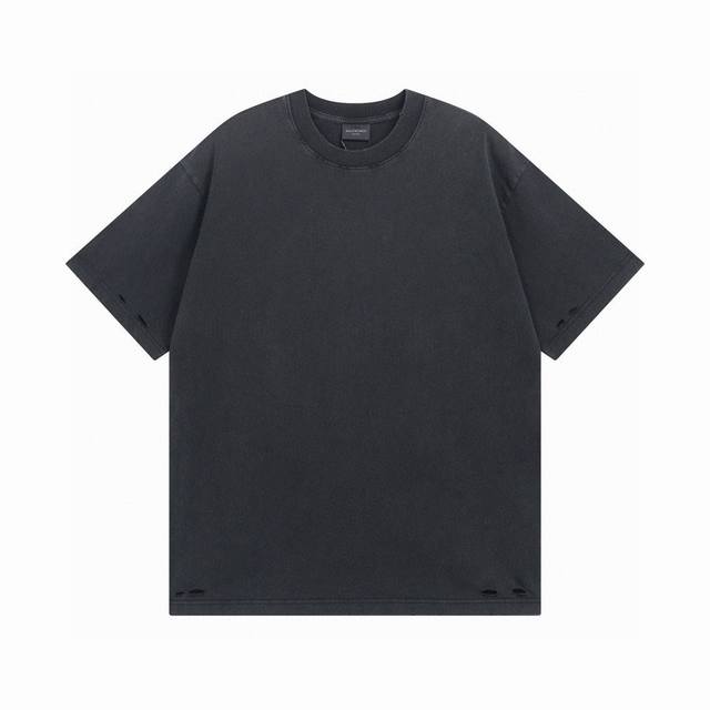 Balenciaga 2025 Ss back letter logo washed worn holes distressed short-sleeved T