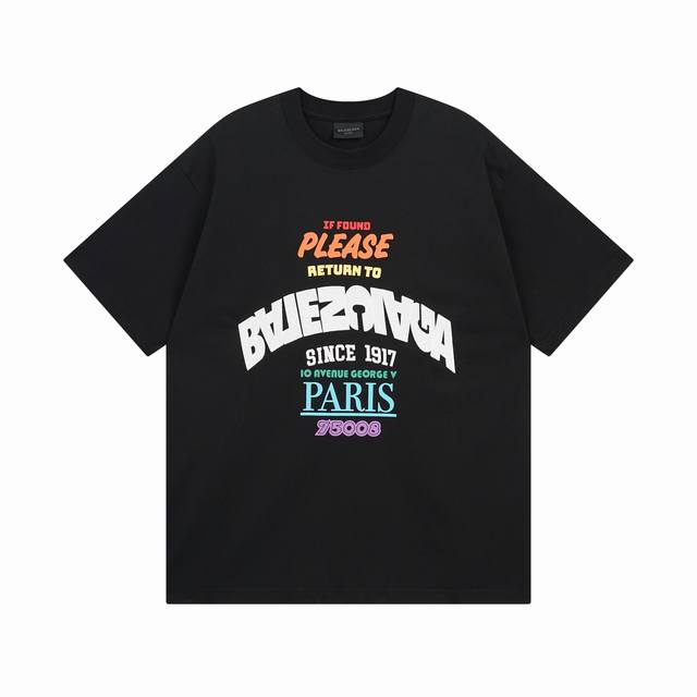 Balenciaga 2025 Ss latest color printing + embroidery short-sleeved T-shirt impo