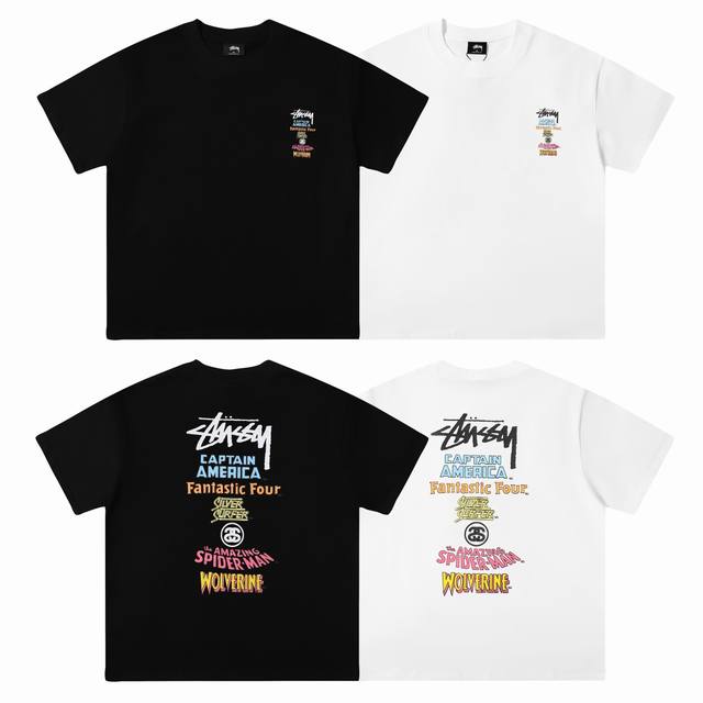 Stussy colorful graffiti letter print new summer model high-quality loose round