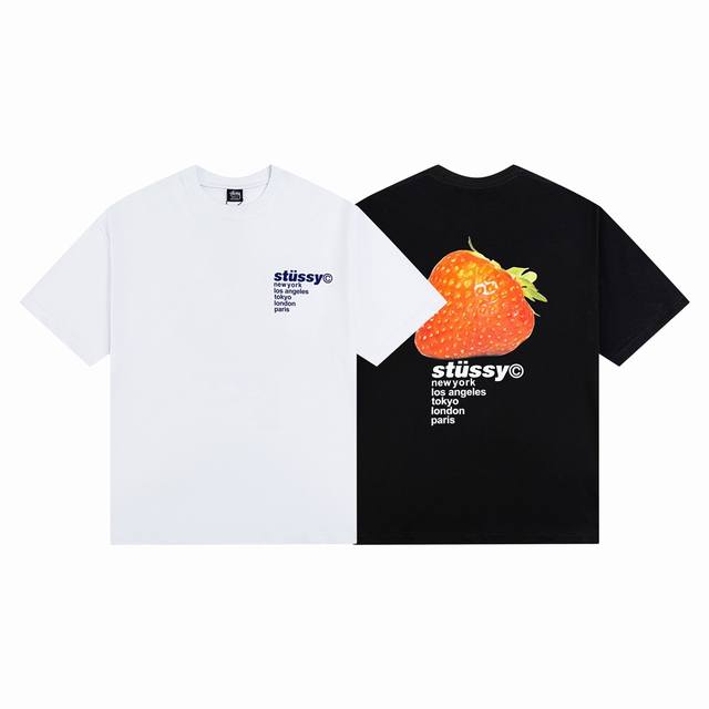 Stussy strawberry print new summer model high-quality loose round neck short-sle