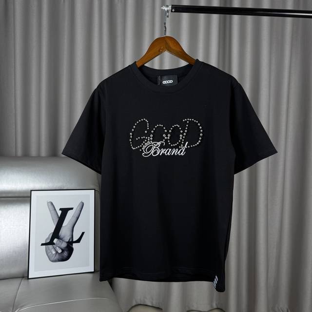 Exclusive product Pure color bubble pearl embroidered letter logo round neck sho