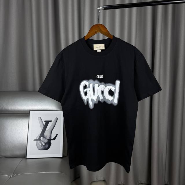 Exclusive product Gucci classic inkjet graffiti letter print Logo round neck sho