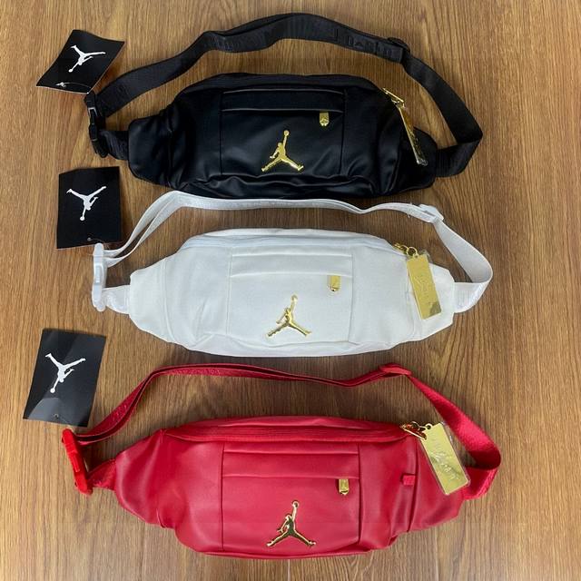 Air Jordan Aj Jordan Jumpman Logo Zipper Pu Leather Sports Leisure Waist Bag Che