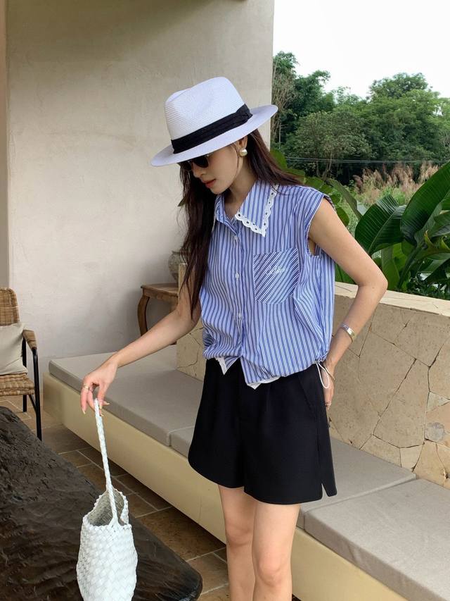 New arrival Ce Celine 25Ss letter logo embroidered pockets decorated striped shi