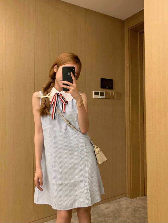 New high version Tb Salt blue baby dress Blue striped bubble cotton has its own