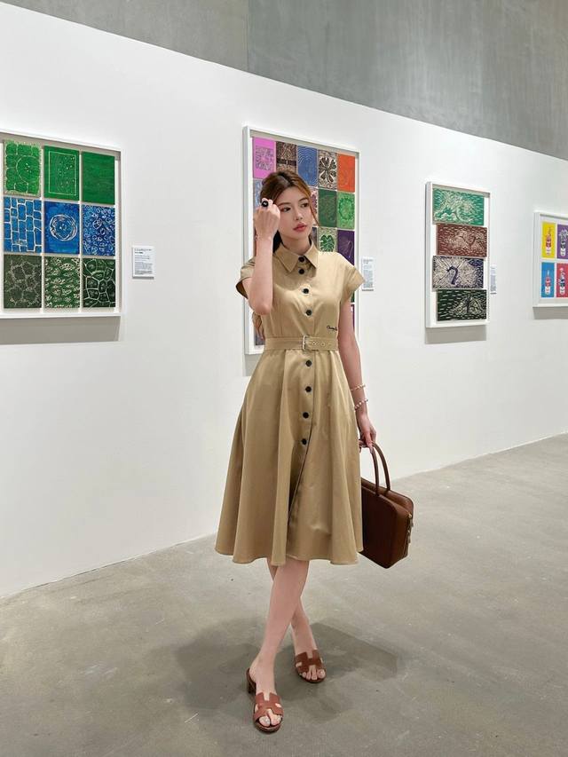New arrival Diro 25Ss new lapel small flying sleeve dress with letter embroidery