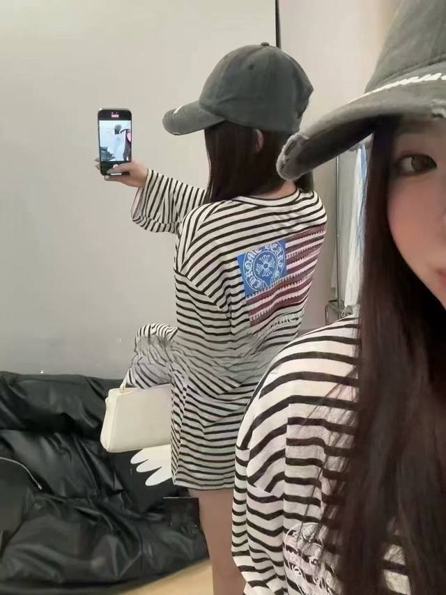 New arrival Chrome Hearts striped sunscreen long-sleeved T-shirt~ The loose vers