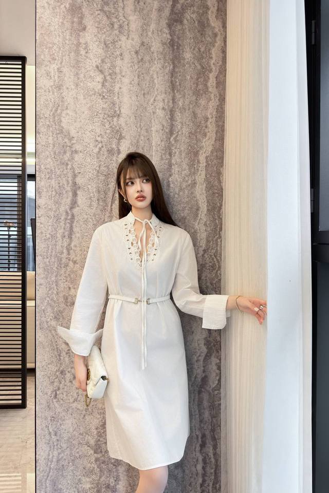 New arrival Gucc* Gucci 2025 new arrivals Embroidered belt shirt dress Customize