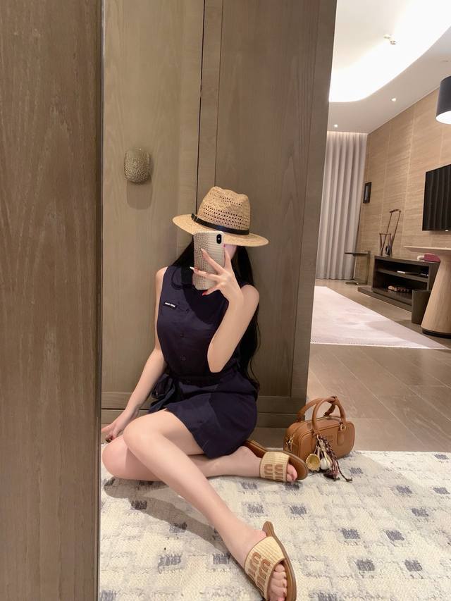 New arrival Miumi* Miu Miu custom-made lace collar Tencel cotton dress