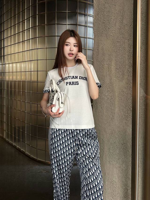 New arrival Dio* Dior 25Ss new T-shirt wide-leg pants suit Old flower print fabr