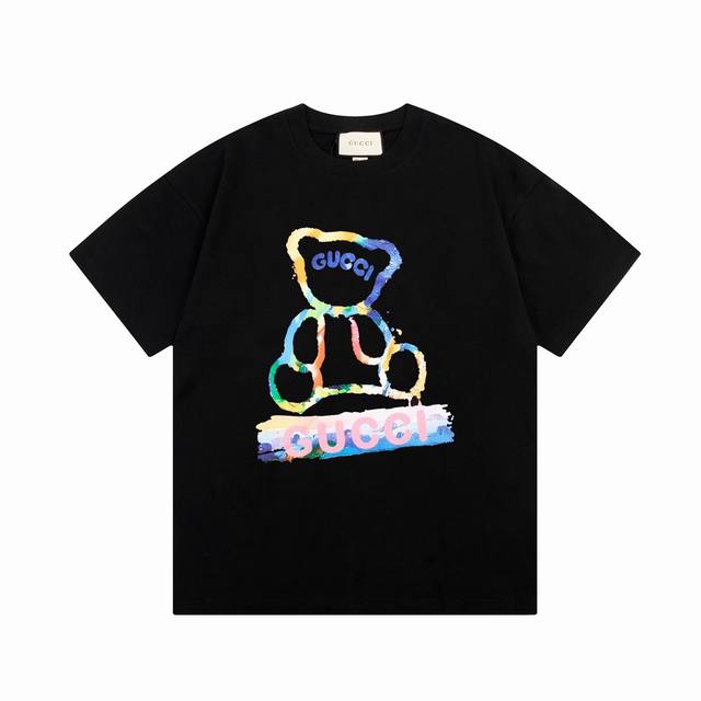 for Gucci new double G watercolor bear print short-sleeved T-shirt The logo is e