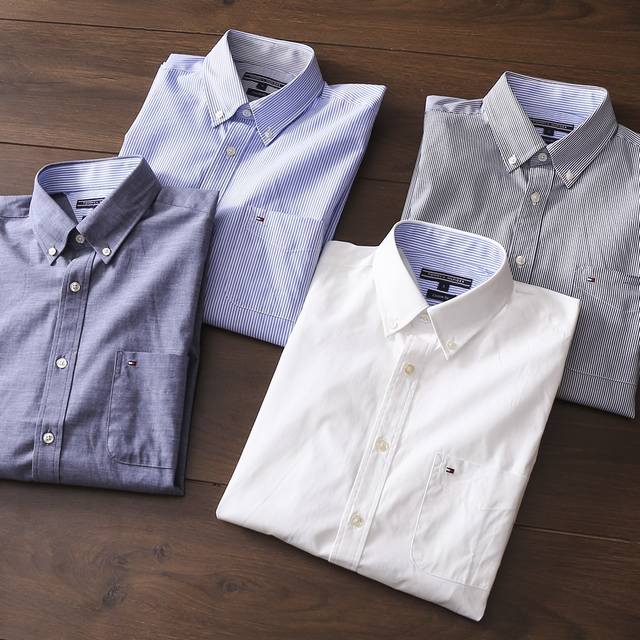 Carefully selected goods! Tommy's new men's lapel short-sleeved shirt! Classic a
