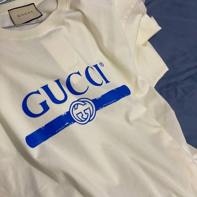 Gucci Ss new "blue double G belt couple casual short-sleeved T-shirt Fabric: 240