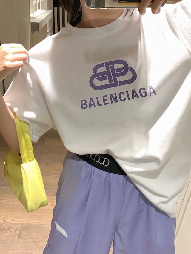 Ss Balenciaga limited edition taro purple paper clip classic logo print short-sl