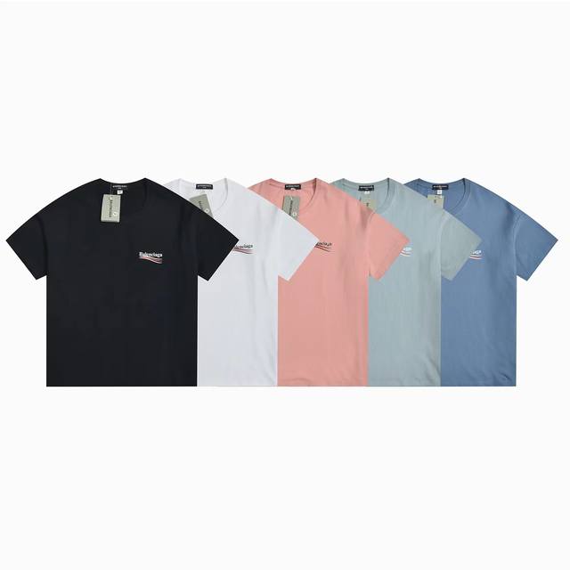New summer Balenciaga pure cotton solid color round neck loose unisex short-slee