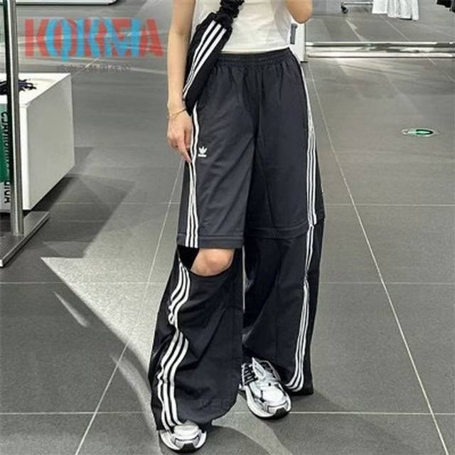 New Spring and Summer 2025 Adidas 3-bar wide-leg pants couple models unisex loos