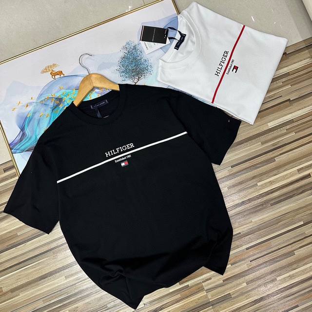 New Tommy Hilfiger Tommy Men's T-shirt Summer New Short Sleeve Double Yarn High-