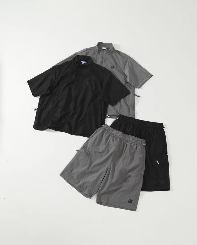 Tops and shorts Undefeated five-bar 25Ss limited metal nylon woven half-zipper f