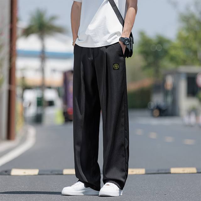 Stone Island new summer solid color casual pants, cool ice silk pants, versatile