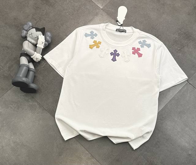 Chromehearts Chromehearts leather embroidered round neck short-sleeved T-shirt!