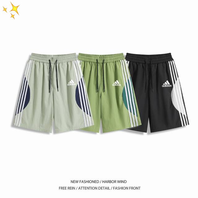 for Adidas classic three-bar straight sports shorts, casual pants, American stre